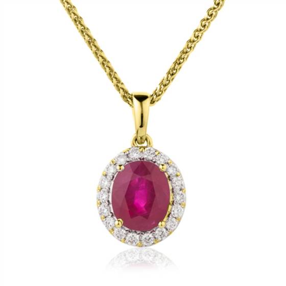 Rubin- und Diamant-Halo-Anhänger