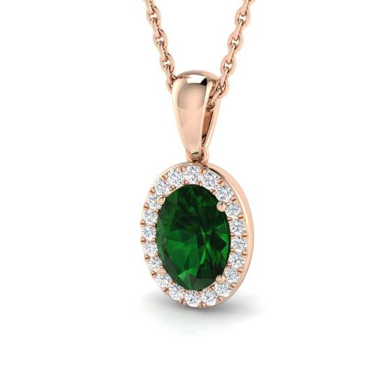 Ovaler Smaragdanhänger (0,80 ct, VS/E-F) mit rundem Diamant-Halo