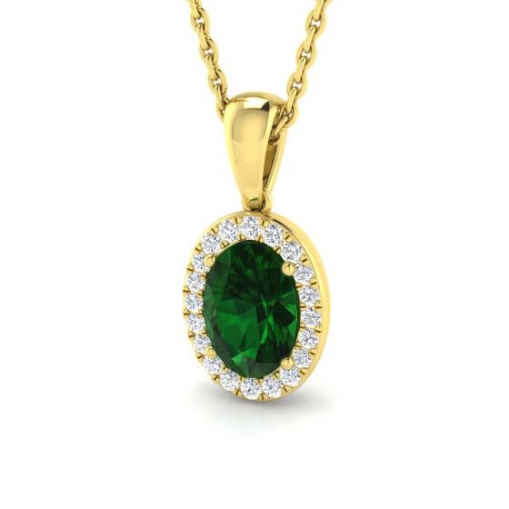 Ovaler Smaragdanhänger (0,80 ct, VS/E-F) mit rundem Diamant-Halo