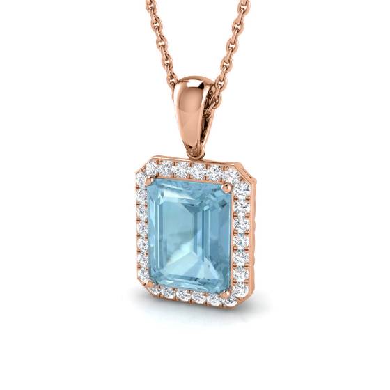 Smaragdgrüner Aquamarin- und runder Diamant-Halo-Anhänger