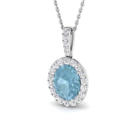 Ovaler Aquamarin- und runder Diamant-Halo-Anhänger