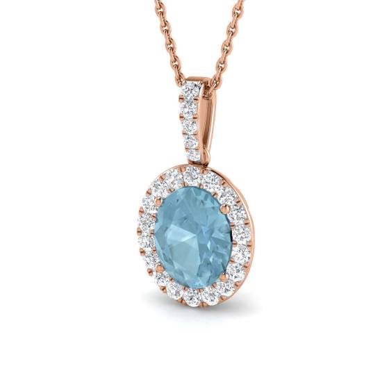 Ovaler Aquamarin- und runder Diamant-Halo-Anhänger