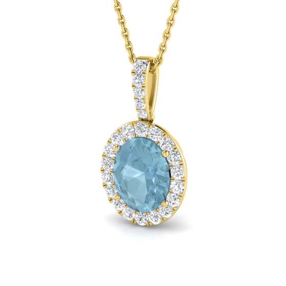 Ovaler Aquamarin- und runder Diamant-Halo-Anhänger