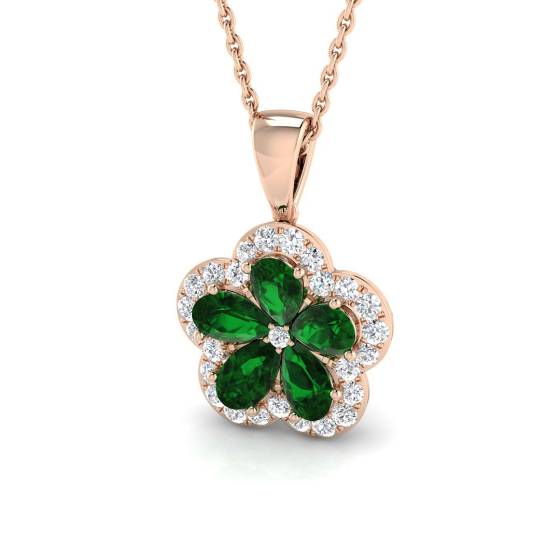 Birnenförmiger Smaragdanhänger (1,35 ct, VS/E-F) mit Diamant-Halo