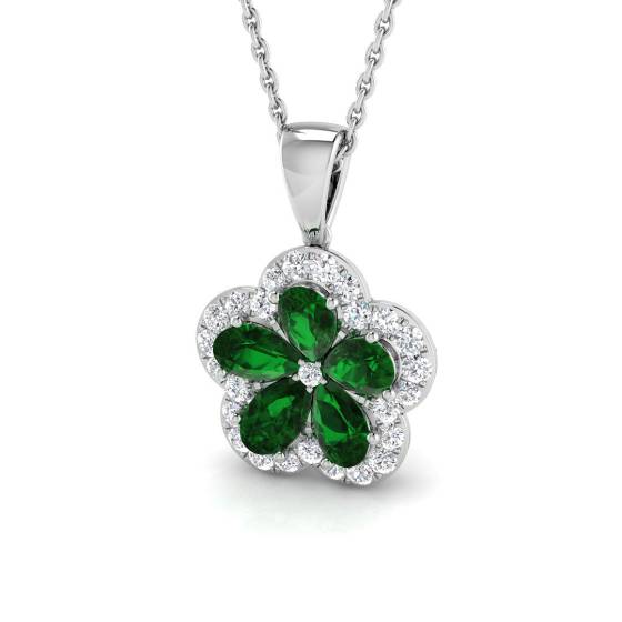 Birnenförmiger Smaragdanhänger (1,35 ct, VS/E-F) mit Diamant-Halo