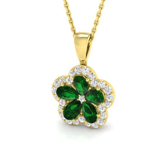 Birnenförmiger Smaragdanhänger (1,35 ct, VS/E-F) mit Diamant-Halo