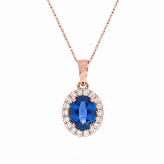 Anhänger mit blauem Saphir und Diamant-Halo