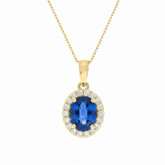 Anhänger mit blauem Saphir und Diamant-Halo