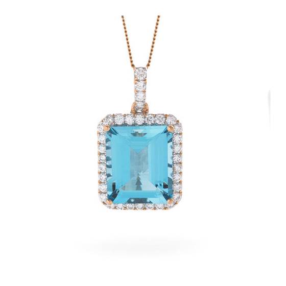 Smaragdförmiger Anhänger aus Aquamarin und Diamanten