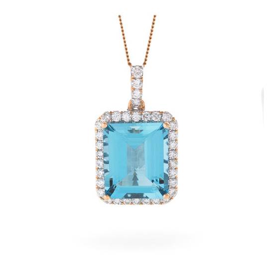 Smaragdförmiger Anhänger aus Aquamarin und Diamanten