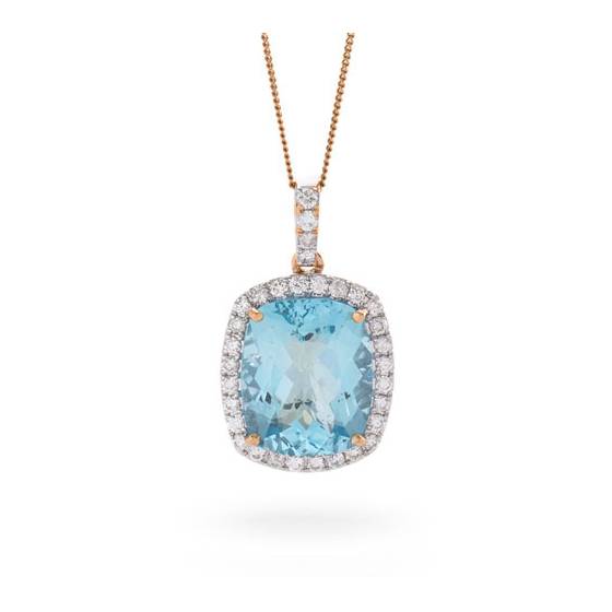 Kissenförmiger Anhänger aus Aquamarin und Diamanten