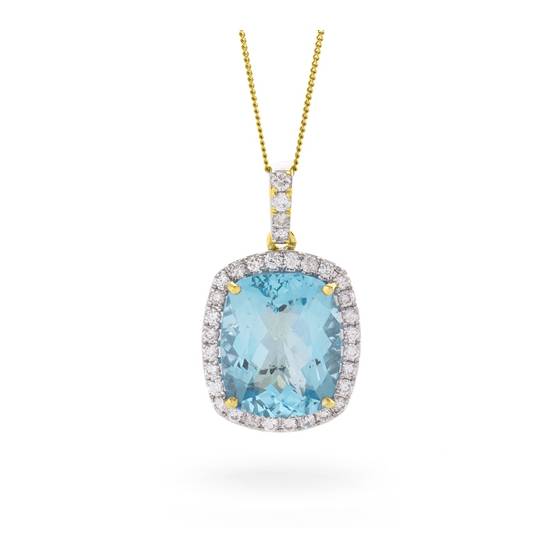 Kissenförmiger Anhänger aus Aquamarin und Diamanten