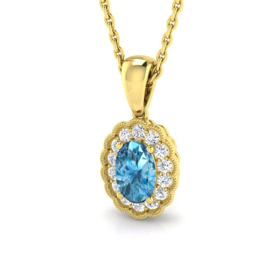 Anhänger mit blauem Topas, ovalem und rundem Diamant-Halo
