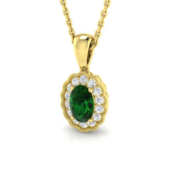 Ovaler Smaragdanhänger (0,55 ct, VS/E-F) mit rundem Diamant-Halo