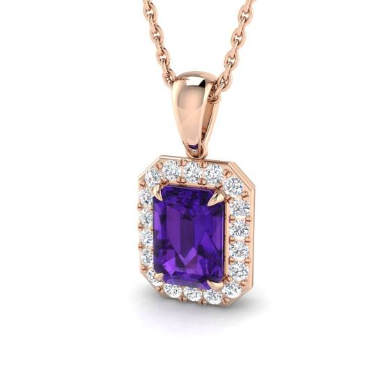 Smaragdgrüner Amethyst- und runder Diamant-Halo-Anhänger