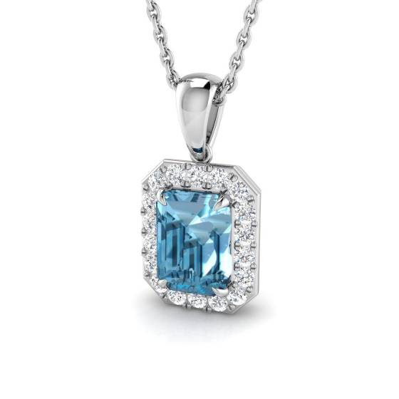 Anhänger mit blauem Topas, Smaragd und rundem Diamanten
