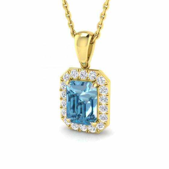 Anhänger mit blauem Topas, Smaragd und rundem Diamanten