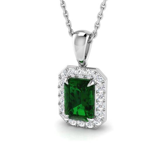 Smaragdanhänger (1,20 ct, VS/E-F) mit Diamant-Halo