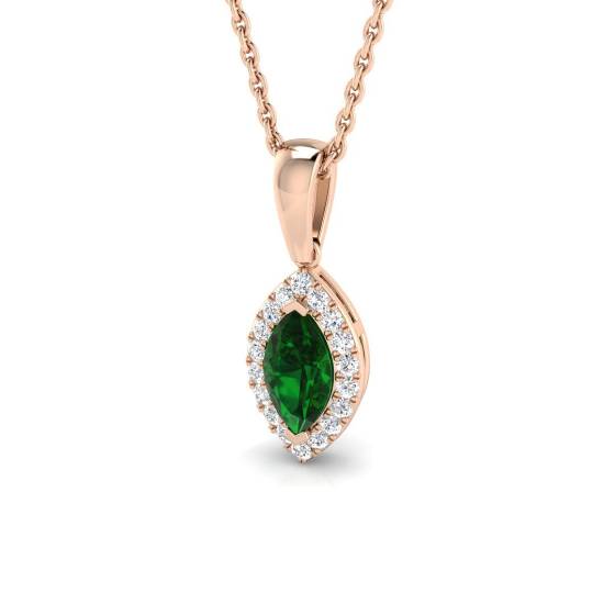 Anhänger mit 0,35 ct VS/E-F Marquise-Smaragd und rundem Diamant-Halo