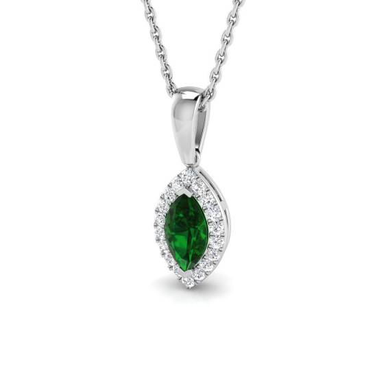 Anhänger mit 0,35 ct VS/E-F Marquise-Smaragd und rundem Diamant-Halo