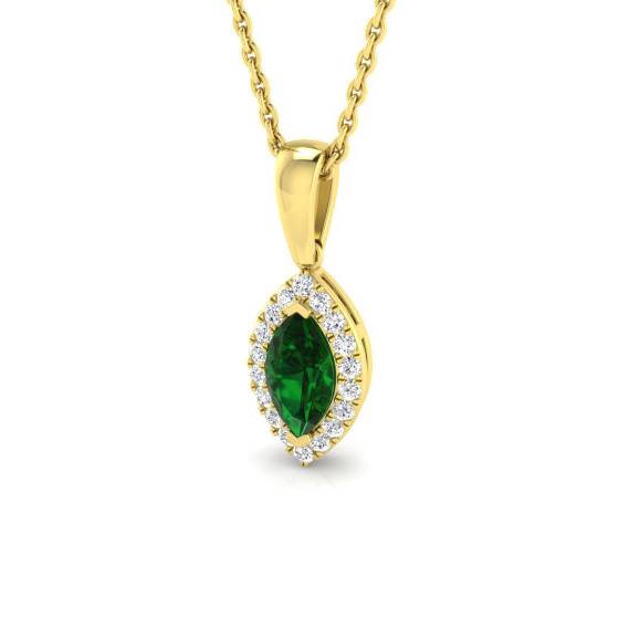 Anhänger mit 0,35 ct VS/E-F Marquise-Smaragd und rundem Diamant-Halo