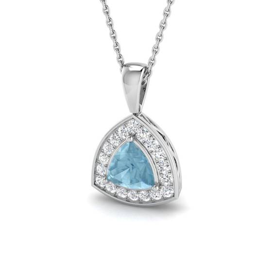 Trillion Aquamarin und runder Diamant-Halo-Anhänger