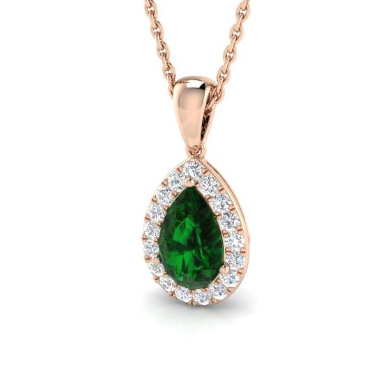 Anhänger mit birnenförmigem Smaragd (1,25 ct, VS/E-F) und rundem Diamanten im Halo-Design