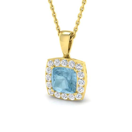 Kissenförmiger Aquamarin- und runder Diamant-Halo-Anhänger