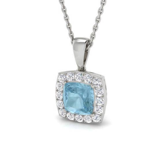 Kissenförmiger Aquamarin- und runder Diamant-Halo-Anhänger