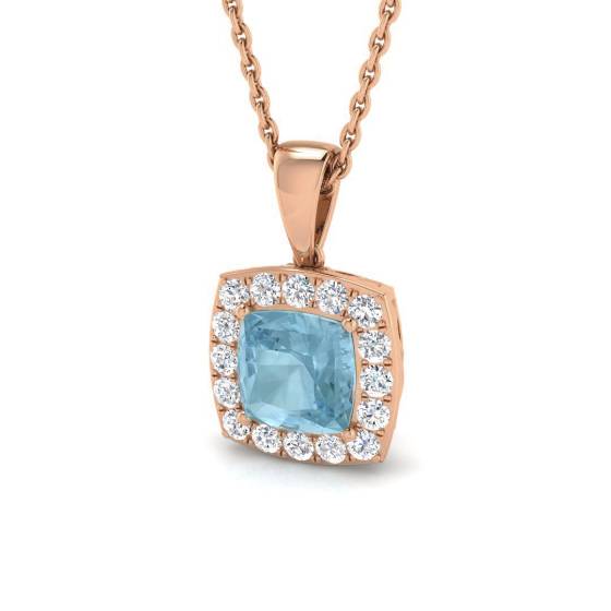 Kissenförmiger Aquamarin- und runder Diamant-Halo-Anhänger