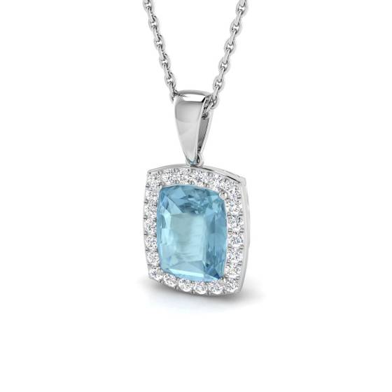 Kissenförmiger Aquamarin- und runder Diamant-Halo-Anhänger