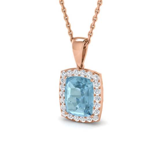 Kissenförmiger Aquamarin- und runder Diamant-Halo-Anhänger