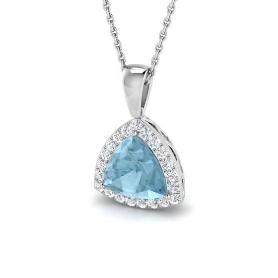 Trillion Aquamarin und runder Diamant-Halo-Anhänger