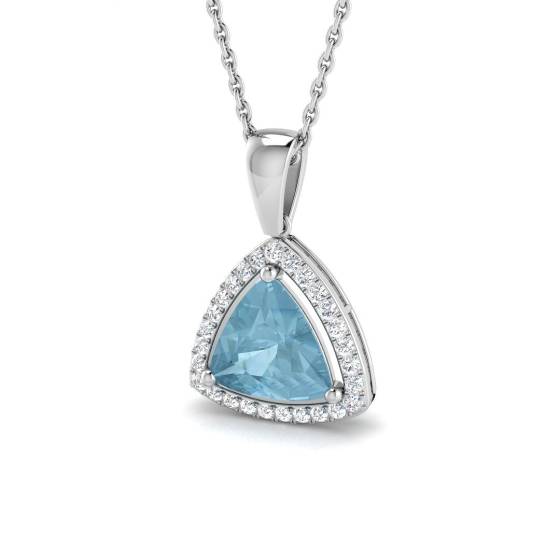 Trillion Aquamarin und runder Diamant-Halo-Anhänger