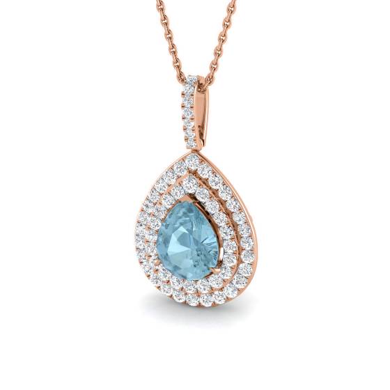 Birnenförmiger Aquamarin- und runder Diamant-Halo-Anhänger