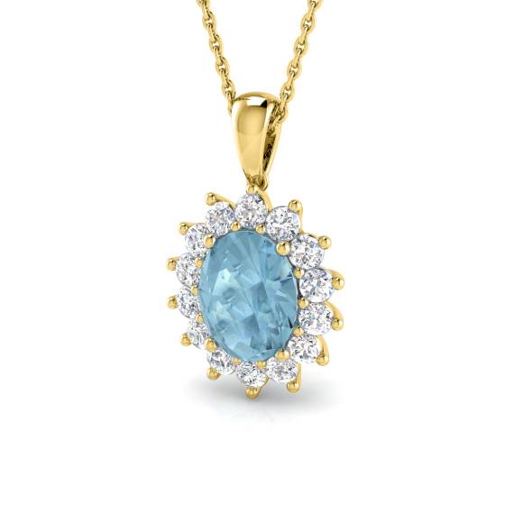Ovaler Aquamarin- und runder Diamant-Halo-Anhänger