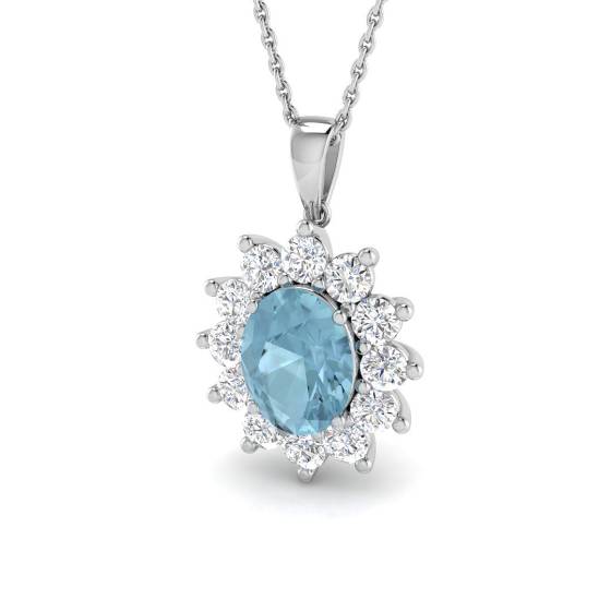 Ovaler Aquamarin- und runder Diamant-Halo-Anhänger