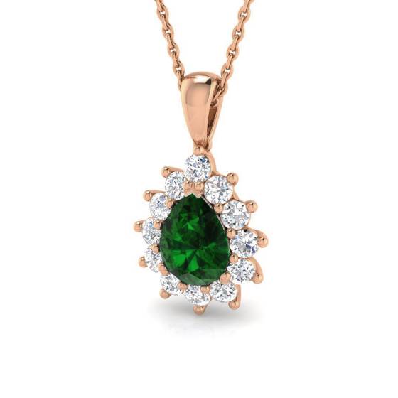 Anhänger mit birnenförmigem Smaragd (1,50 ct, VS/E-F) und rundem Diamanten im Halo-Design
