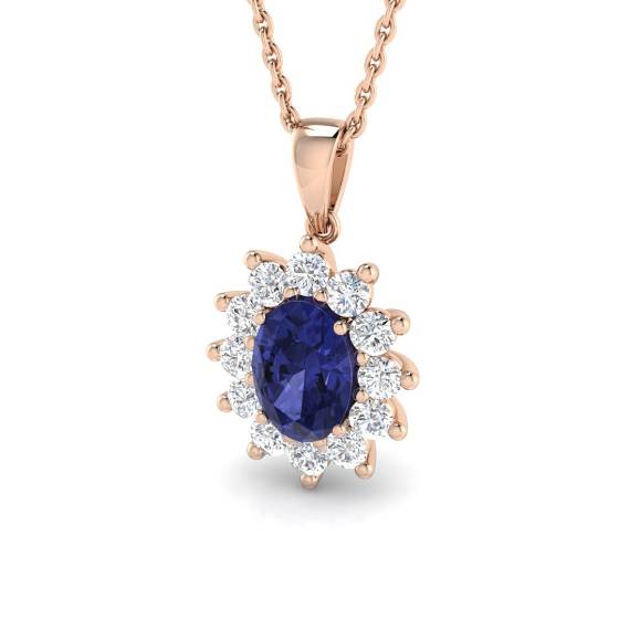 Ovaler Tansanit (1,25 ct, VS/E-F) und runder Diamantanhänger