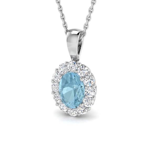 Ovaler Aquamarin- und runder Diamant-Halo-Anhänger