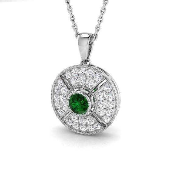 Runder Smaragdanhänger (0,50 ct, VS/E-F) und Diamanten