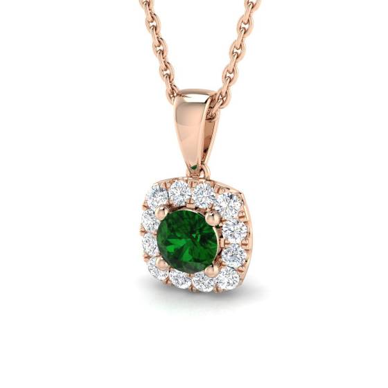 Runder Smaragdanhänger (0,55 ct, VS/E-F) mit Diamant-Halo