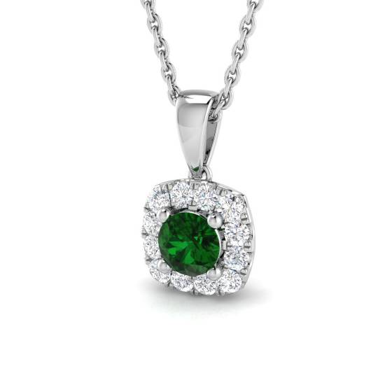 Runder Smaragdanhänger (0,55 ct, VS/E-F) mit Diamant-Halo