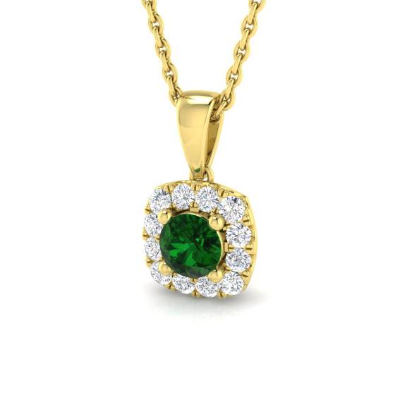 Runder Smaragdanhänger (0,55 ct, VS/E-F) mit Diamant-Halo