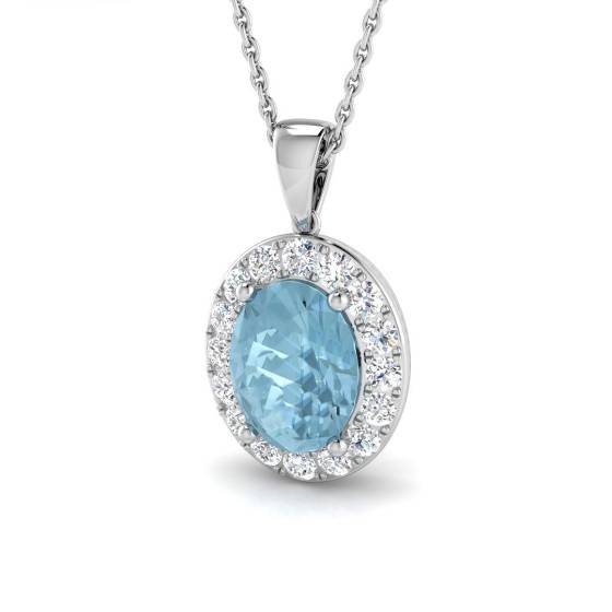 Ovaler Aquamarin- und runder Diamant-Halo-Anhänger