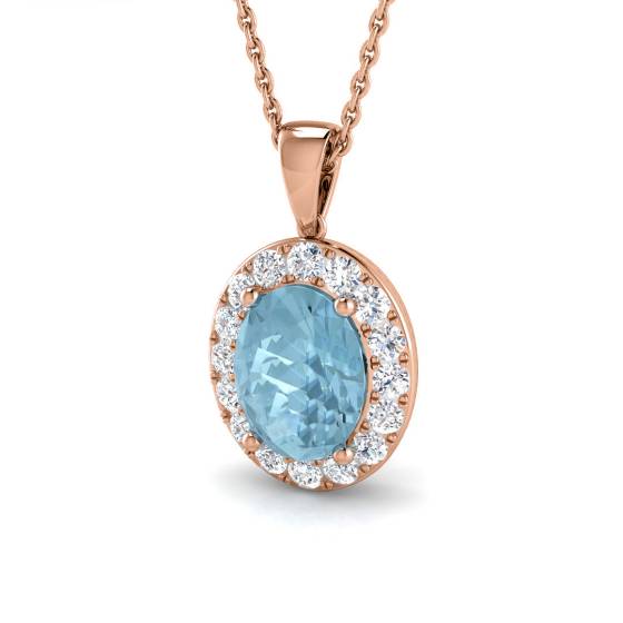 Ovaler Aquamarin- und runder Diamant-Halo-Anhänger