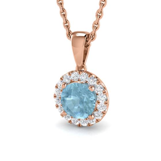 Runder Aquamarin- und runder Diamant-Halo-Anhänger