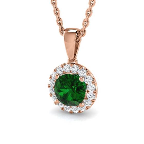 Runder Smaragdanhänger (0,70 ct, VS/E-F) mit Diamant-Halo