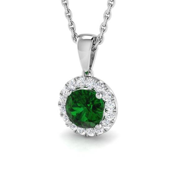 Runder Smaragdanhänger (0,70 ct, VS/E-F) mit Diamant-Halo