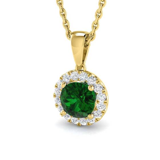 Runder Smaragdanhänger (0,70 ct, VS/E-F) mit Diamant-Halo
